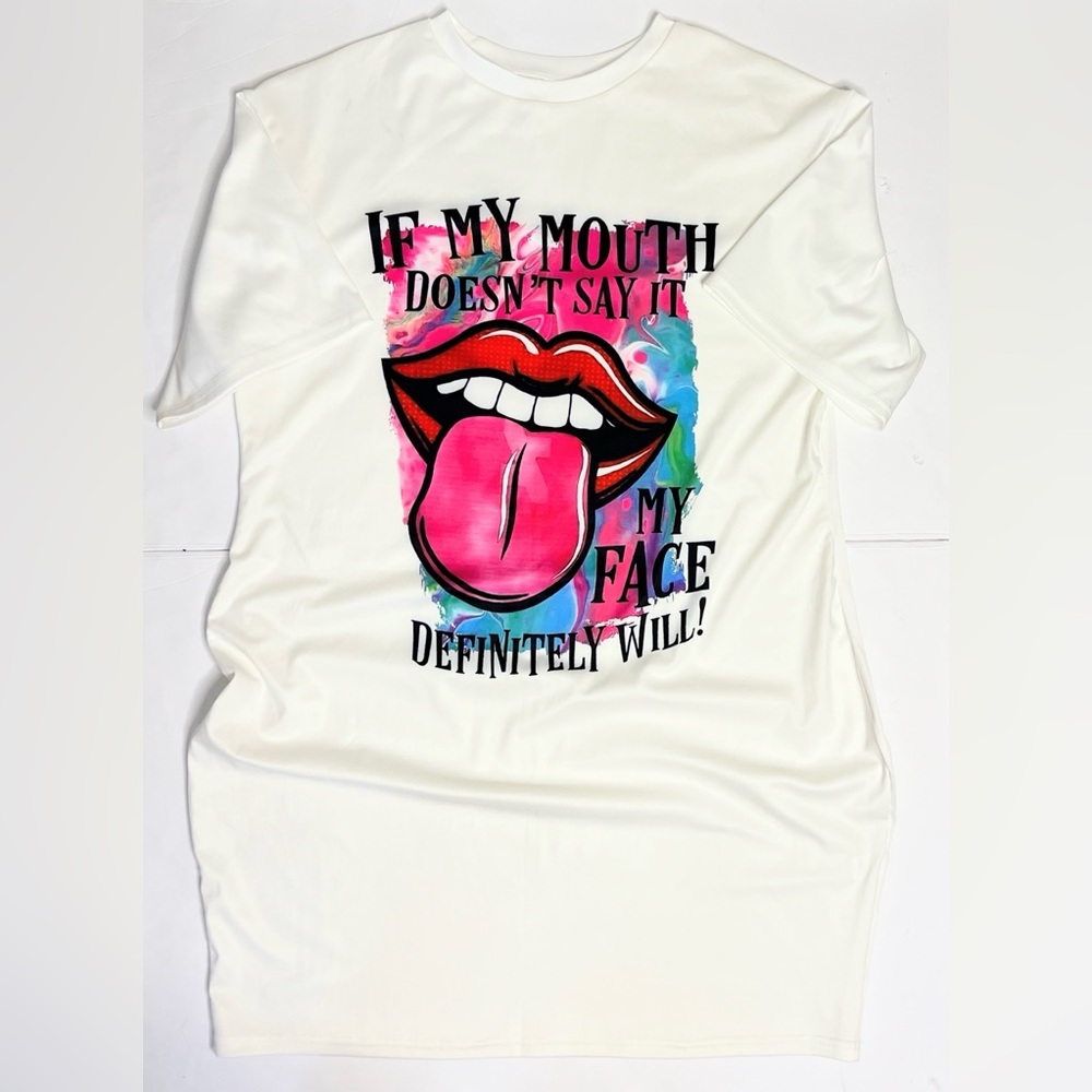 Graphic Tee dress with Pink Tongue & Multicolor Splash